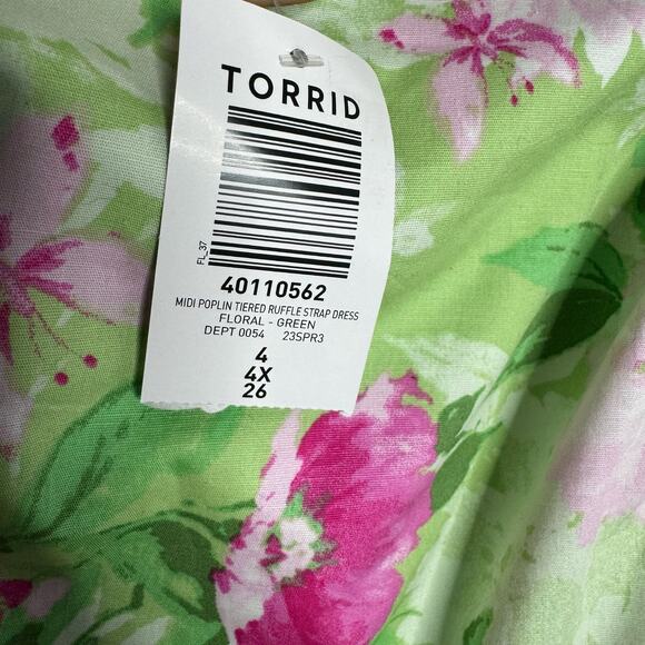 Torrid Mini Poplin Floral Tiered Ruffle Strap Dress Green Romantic Women's 4X - Picture 12 of 13